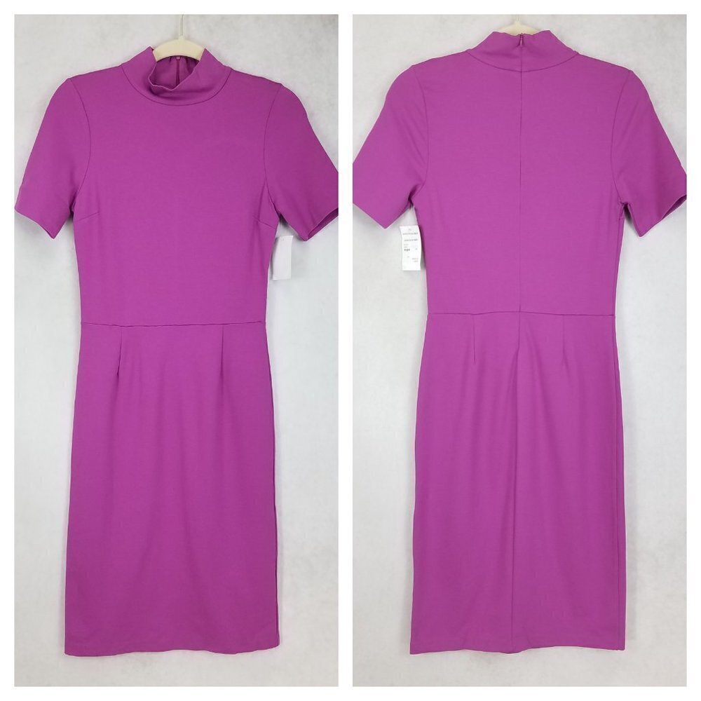 NEW Love... Ady Size L Short Sleeve Mock Neck Midi Dress in Purple NWT $108 flaw
